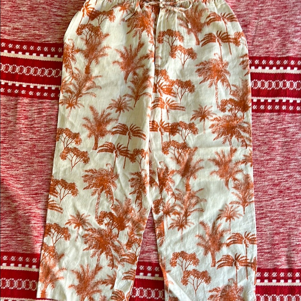 Vintage Jamaica Bay Linen Palm Tree Print Pants Size Medium